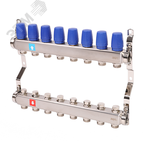 Коллекторная группа с ручными регулировочными клапанами 1' х 8 выходов 3/4' НР евроконус