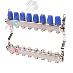 Коллекторная группа с ручными регулировочными клапанами 1' х 8 выходов 3/4' НР евроконус
