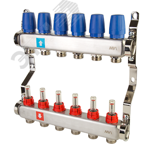 Коллекторная группа с расходомерами 1' х 6 выходов 3/4' НР евроконус
