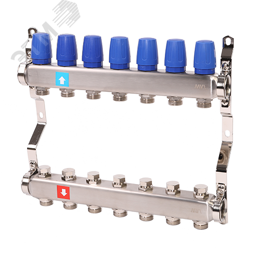 Коллекторная группа с ручными регулировочными клапанами 1' х 7 выходов 3/4' НР евроконус