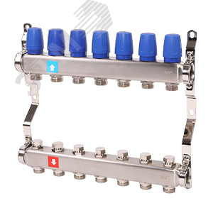 Коллекторная группа с ручными регулировочными клапанами 1' х 7 выходов 3/4' НР евроконус