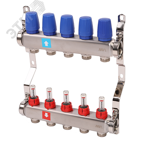 Коллекторная группа с расходомерами 1' х 5 выходов 3/4' НР евроконус