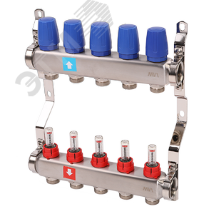 Коллекторная группа с расходомерами 1' х 5 выходов 3/4' НР евроконус