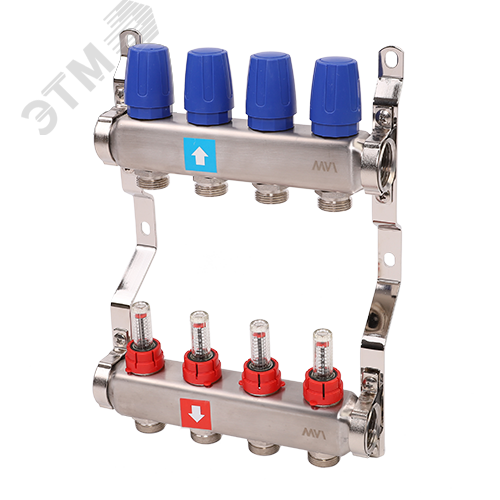 Коллекторная группа с расходомерами 1' х 4 выхода 3/4' НР евроконус