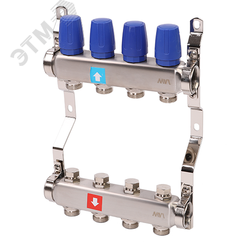 Коллекторная группа с ручными регулировочными клапанами 1' х 4 выхода 3/4' НР евроконус