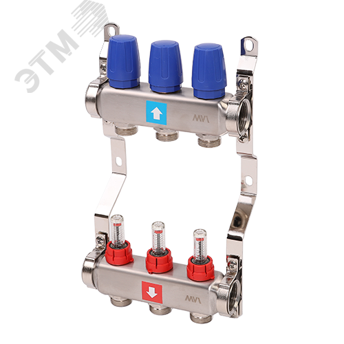 Коллекторная группа с расходомерами 1' х 3 выхода 3/4' НР евроконус