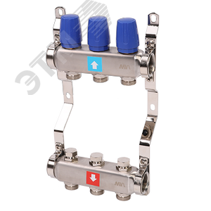 Коллекторная группа с ручными регулировочными клапанами 1' х 3 выхода 3/4' НР евроконус