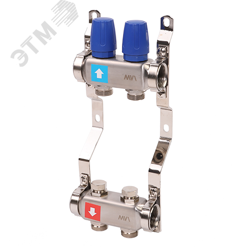 Коллекторная группа с ручными регулировочными клапанами 1' х 2 выхода 3/4' НР евроконус