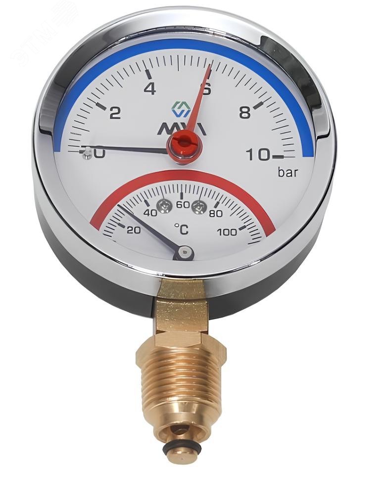 Термоманометр радиальный, до 6бар, от 0 град.c до 120 град.c, диаметр корпуса 80 мм