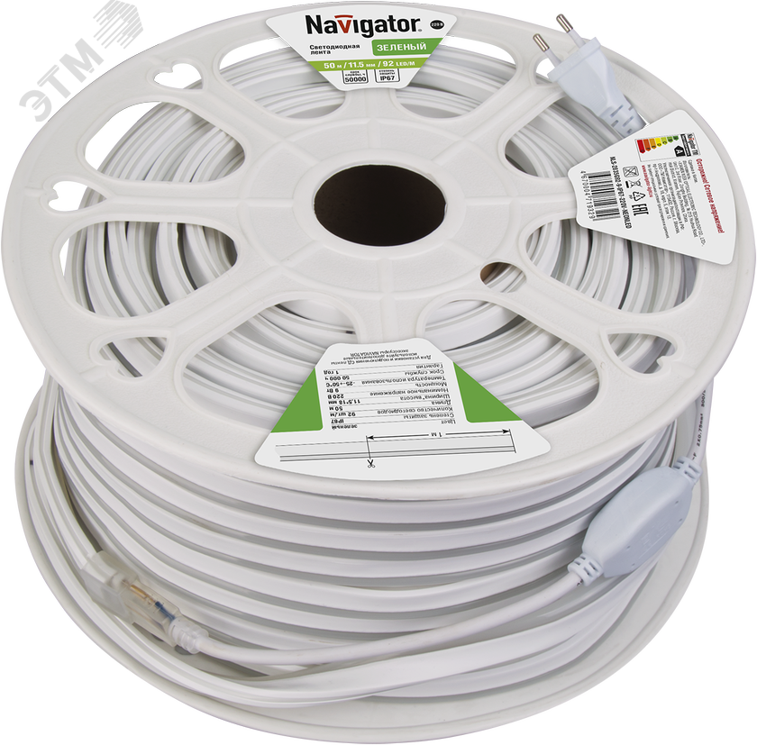 Лента светодиодная LEDх92/м 1м 9Вт/м 220В IP67 зеленый