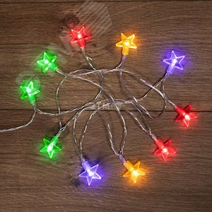Гирлянда светодиодная Звездочки 1,5 м, 10 LED, прозрачный ПВХ, свечение мультиколор, 2 х АА (батарейки не в комплекте)
