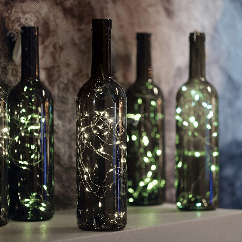 Гирлянда Роса с пробкой 2 м, 20 LED, белое свечение, 3хLR44 в комплекте