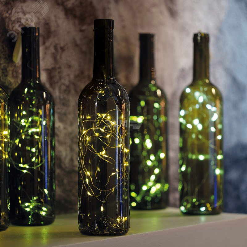 Гирлянда Роса с пробкой 2 м, 20 LED, теплое белое свечение, 3хLR44 в комплекте