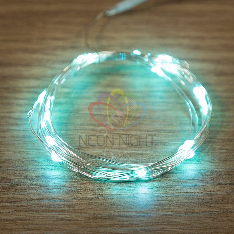 Гирлянда Роса, 2 м, 20 диодов, бирюзовый, тонкий батарейный блок