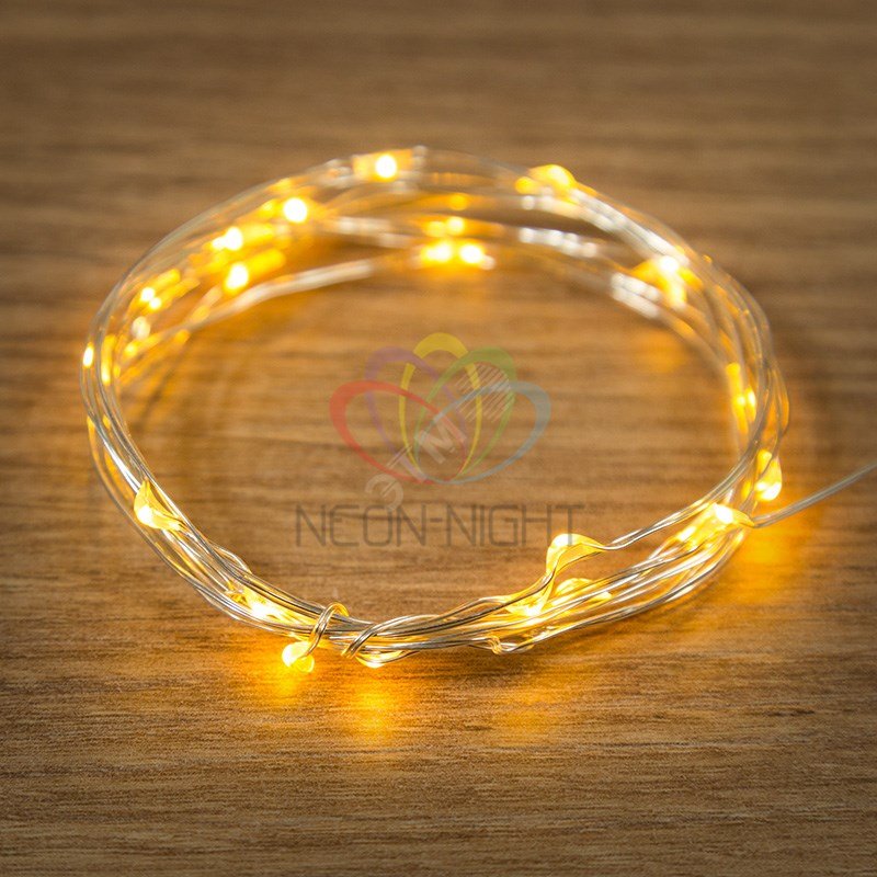 Гирлянда Роса, 2 м, 20 диодов, желтый, тонкий батарейный блок