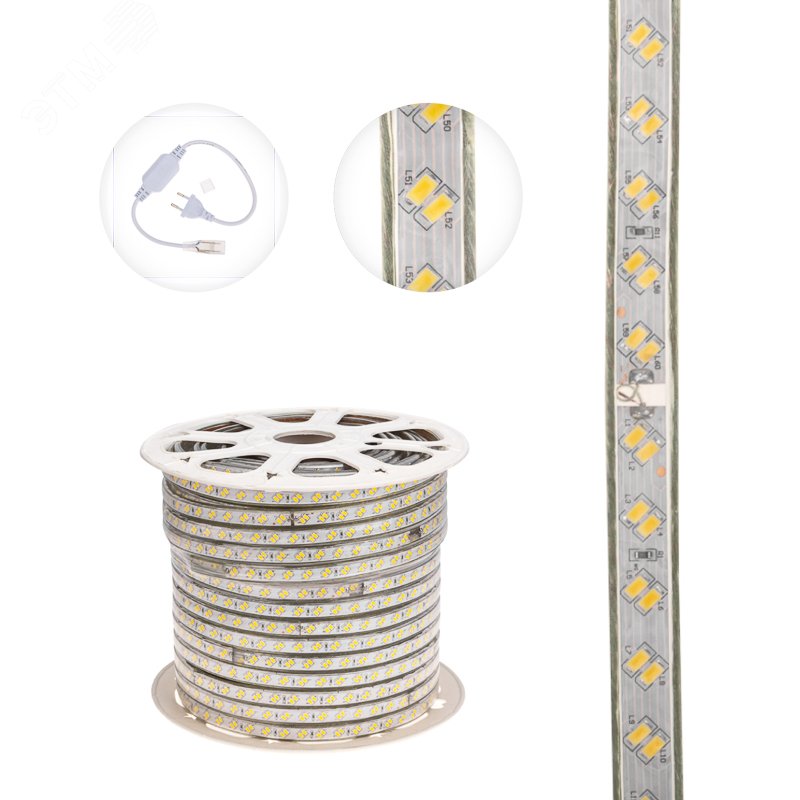 Лента LED уличная 220В, 6.5x17мм, IP67, SMD 5730, 120 LED/м, Теплый белый, 100м