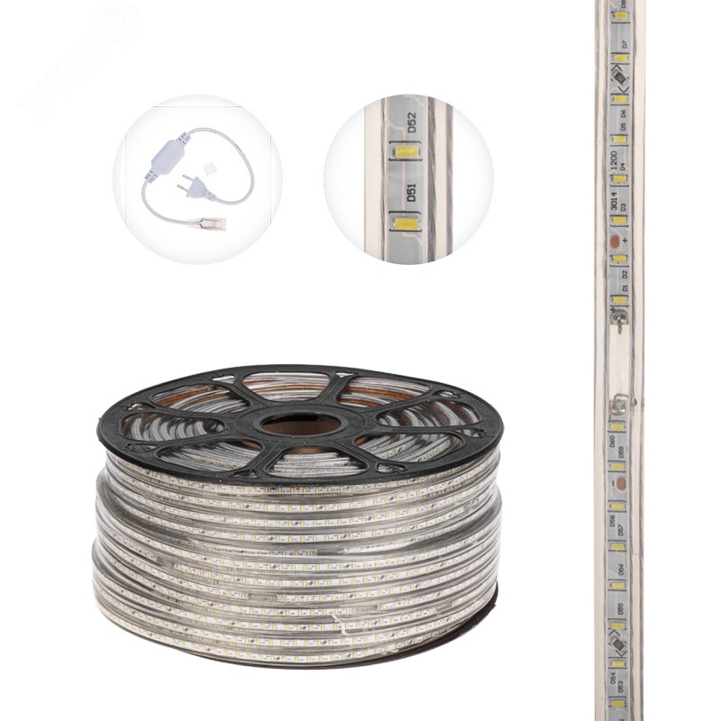 LED Лента уличная 220В, 6x10.6мм, IP67, SMD 3014, 120 LED/м, Белый, 100м