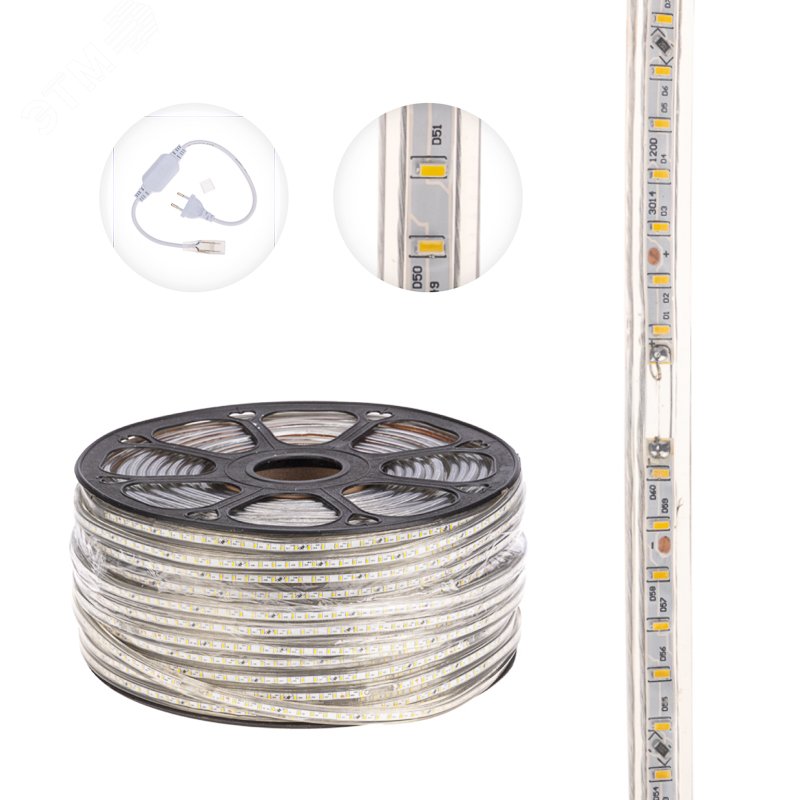 Лента LED уличная 220В, 6x10.6мм, IP67, SMD 3014, 120 LED/м, Теплый белый, 100м