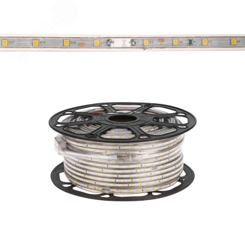 Лента уличная LED герметичная в силиконовой оболочке 220В 10х7мм IP65 SMd3528 60 диодов/метр теплый белый (бухта 100м)