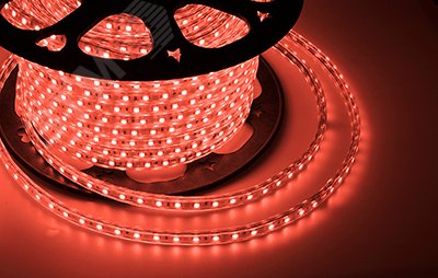 Лента уличная LED герметичная в силиконовой оболочке 220В 10х7мм IP65 SMd3528 60 диодов/метр красный (бухта 100м)