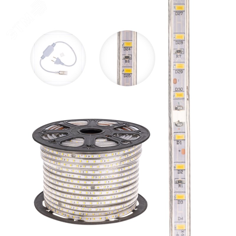 Лента LED уличная 220В, 6.5x13мм, IP67, SMD 5730, 60 LED/м, белый, 100м