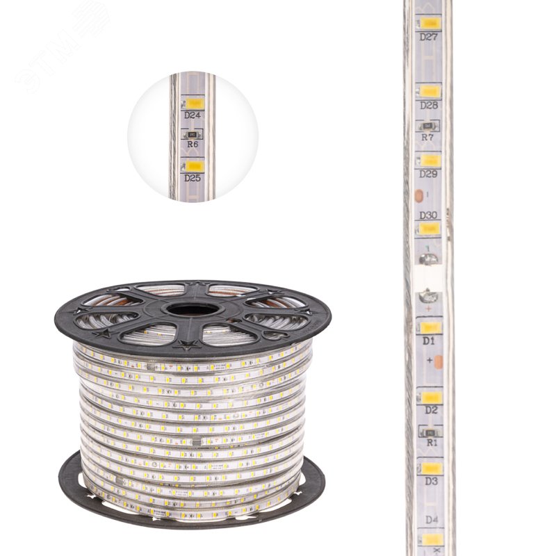 Лента LED уличная 220В, 6.5x13мм, IP67, SMD 5730, 60 LED/м, Теплый белый, 100м