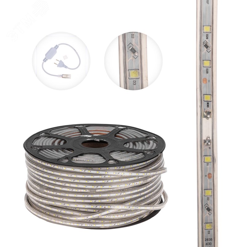 Лента  уличная LED герметичная в силиконовой оболочке 220В 10х7мм IP65 SMd3528 60 диодов/метр белый (бухта 100м)