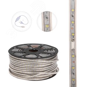 Лента  уличная LED герметичная в силиконовой оболочке 220В 10х7мм IP65 SMd3528 60 диодов/метр белый (бухта 100м)