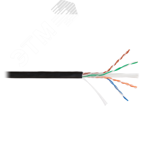 Кабель U/UTP 4 пары, Кат.6, одножильный, мед, внеш, PE до -40C, черный, 305м