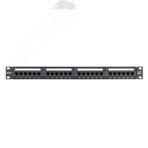 Панель 19'', 1U, 24 порта, Кат.6, RJ45/8P8C, неэкран, черная