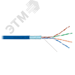 Кабель F/UTP 4 пары, Кат.5e (Класс D), тест по ISO/IEC, 100МГц, одножильный, BC (чистая медь), 24AWG (0,52мм), полимерный материал нг(А)-HF, внутренни