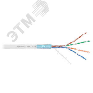 Кабель F/UTP 4 пары, Кат.5e (Класс D), тест по ISO/IEC, 100МГц, одножильный, BC (чистая медь), 24AWG (0,52мм), полимерный материал нг(А)-HF, внутренни