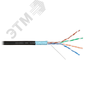 Кабель F/UTP 4 пары, Кат.5e (Класс D), тест по ISO/IEC, 100МГц, одножильный, BC (чистая медь), 24AWG (0,52мм), полиэтилен, внешний, черный, 305м