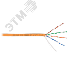 Кабель U/UTP 4 пары, Кат.5e (Класс D), тест по ISO/IEC, 100МГц, одножильный, BC (чистая медь), 24AWG (0,52мм), полимерный материал нг(А)-HF, внутренни