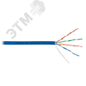 Кабель U/UTP 4 пары, Кат.5e (Класс D), тест по ISO/IEC, 100МГц, одножильный, BC (чистая медь), 24AWG (0,52мм), полимерный материал нг(А)-HF, внутренни