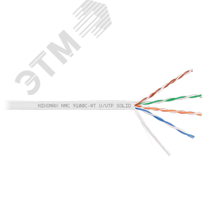 Кабель U/UTP 4 пары, Кат.5e (Класс D), тест по ISO/IEC, 100МГц, одножильный, BC (чистая медь), 24AWG (0,52мм), полимерный материал нг(А)-HF, внутренни