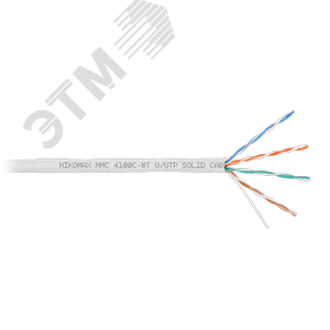 Кабель U/UTP 4 пары, Кат.5e (Класс D), тест по ISO/IEC, 100МГц, одножильный, BC (чистая медь), 24AWG (0,51мм), полимерный материал нг(А)-HF, внутренни