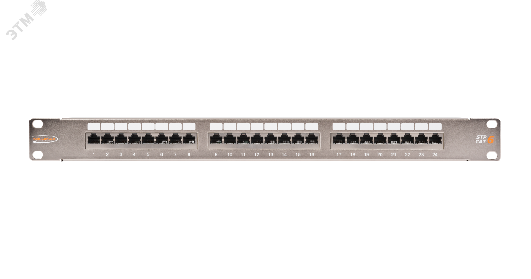 Панель 19'', 1U, 24 порта, Кат.6, RJ45/8P8C, экран., металлик