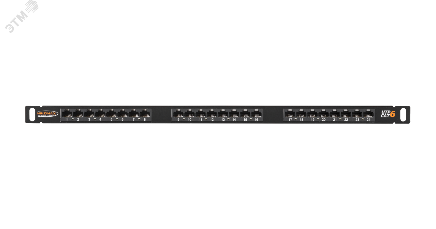 Панель 19'', 0,5U, 24 порта, Кат.6, RJ45/8P8C, неэкран., черная