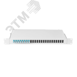 Оптический кросс 19 дюймов, 1U, укомплектованный на 12 портов LC/UPC, SM 9/125 OS2, стальной, серый