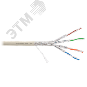 Кабель S/FTP 4 пары, Кат.7a (Класс Fa), тест по ISO/IEC, 1000МГц, одножильный, BC (чистая медь), 23AWG (0,58мм), полимерный материал нг(А)-LSLTx, внут