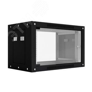 Шкаф настенный телекоммуникационный WS 6U 600х450х370мм, 2 профиля 19, дверь стеклянная, боковые стенки съемные, разобранный, черный RAL 9005