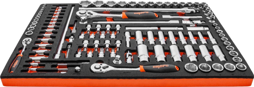 OMT111STE Набор головок торцевых 1/4"DR (4-14 мм), 3/8"DR (8-22 мм), 1/2"DR (8-32 мм), с аксессуарами в EVA ложементе 560x375 мм, 111 предметов