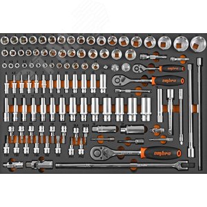 OMT111STE Набор головок торцевых 1/4"DR (4-14 мм), 3/8"DR (8-22 мм), 1/2"DR (8-32 мм), с аксессуарами в EVA ложементе 560x375 мм, 111 предметов