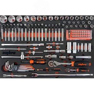 OMT131STE Набор головок торцевых 1/4" 5-13 мм, 1/2" DR 10-32 мм с аксессуарами и вставками-битами в EVA ложементе 560х375 мм, 131 предмет