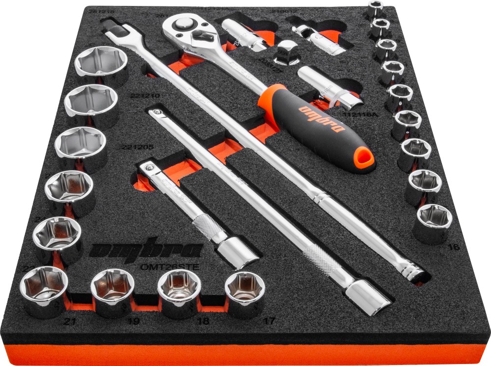 OMT26STE Набор головок торцевых 1/2" DR 8-32 мм с аксессуарами в EVA ложементе 280х375 мм, 26 предметов