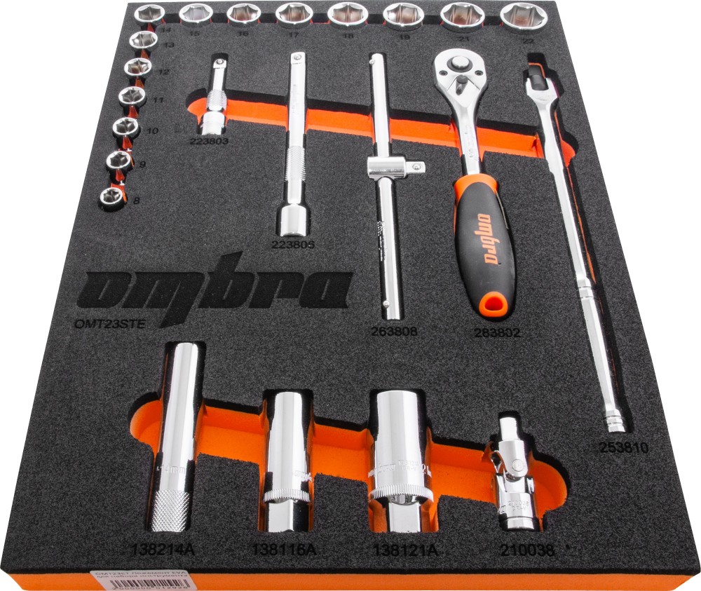 OMT23STE Набор головок торцевых 3/8" DR 8-22 мм с аксессуарами в EVA ложементе 280х375 мм, 23 предмета