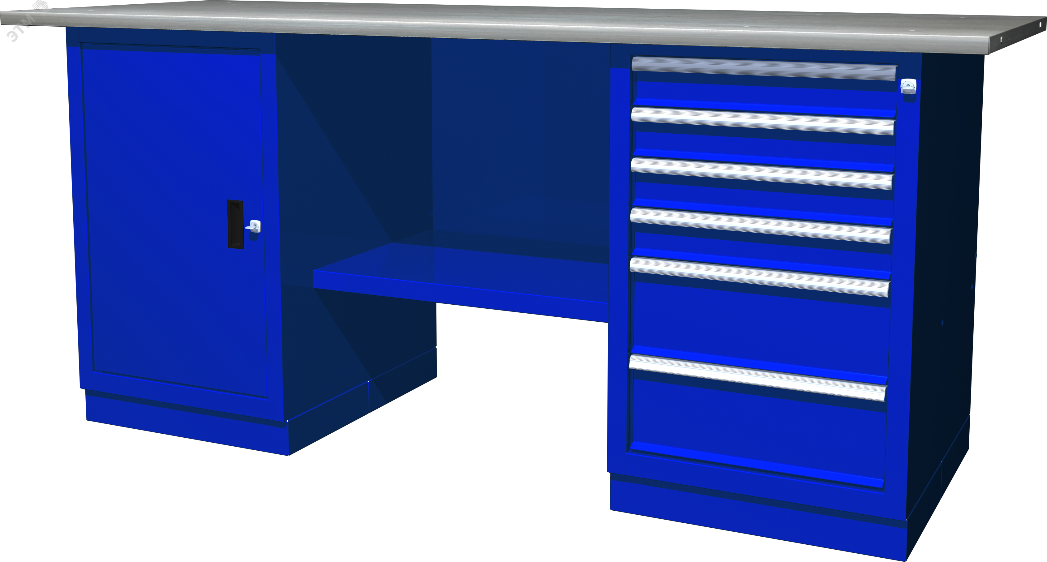 OWB2-16 Верстак с двумя тумбами, тумба с одной дверцей и тумба с 6 ящиками, 1900х686х820 мм