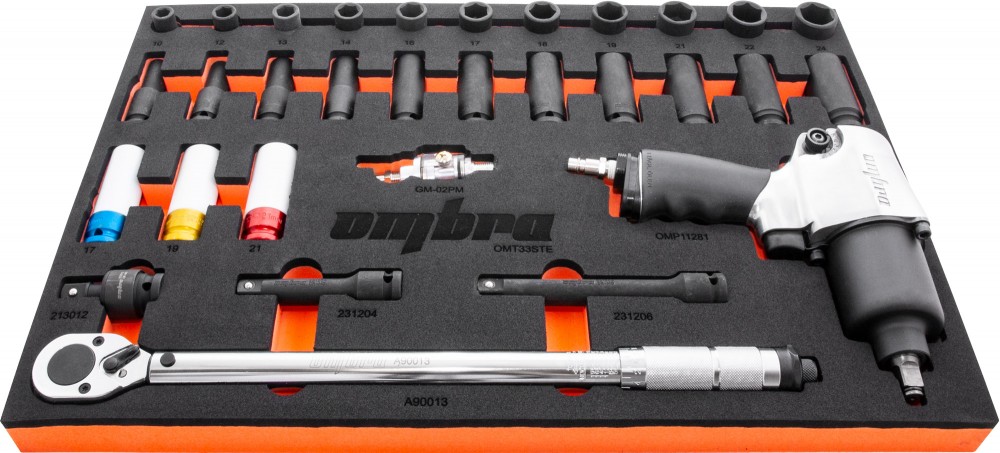 OMT33STE Набор с гайковертом, динамометрическим ключом и ударными головками в EVA ложементе 560х375 мм, 33 предмета