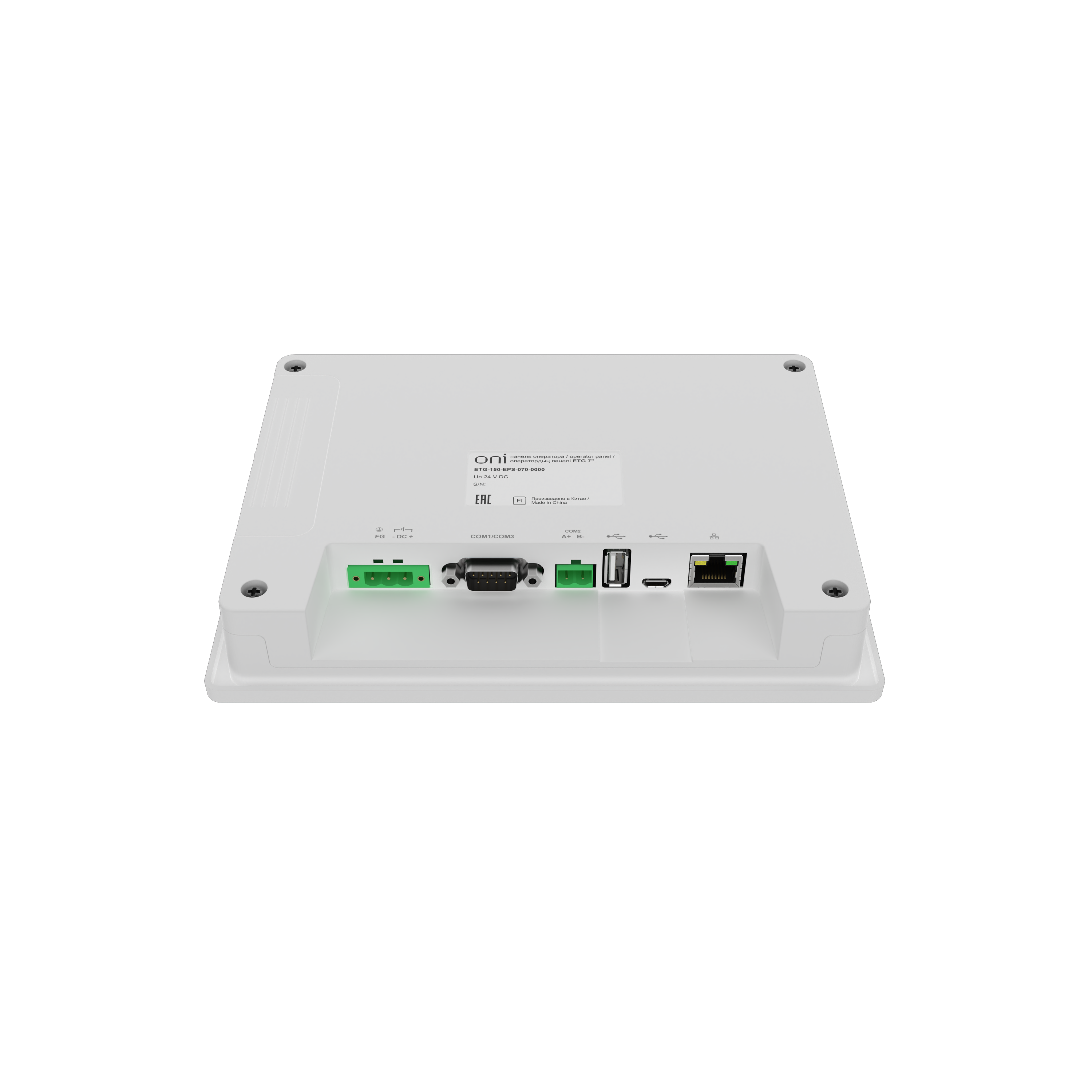 Панель оператора базовая 7" с сенсорно-резистивным диспл. и пласт. корпусом; ЦПУ Corteх A8 600МГц; экран 16:9 (1024×600); 24-бит; USB 1хHost 1хSlave; 2хRS485/232/422 1хRS485; 1хEthernet; 24В DC start ONI